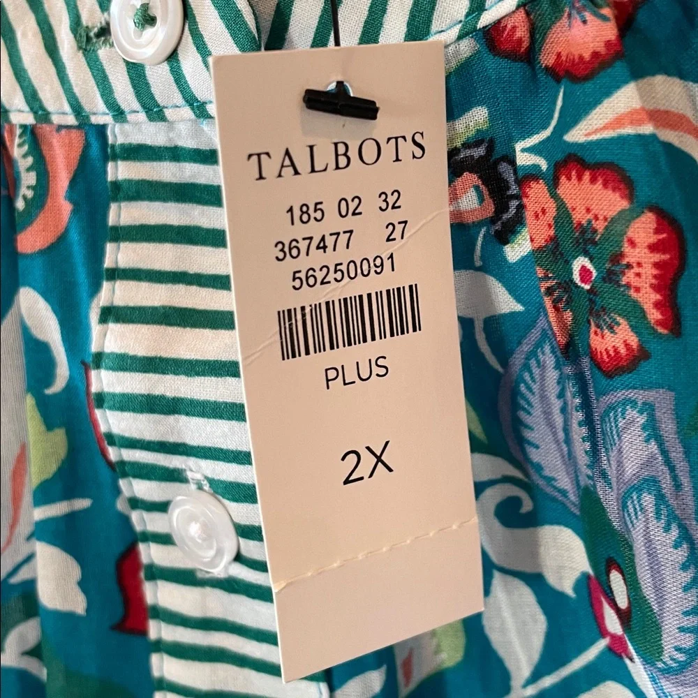 Talbots Band Collar Popover Top in Jacobean Floral print NWT - Picture 6 of 8